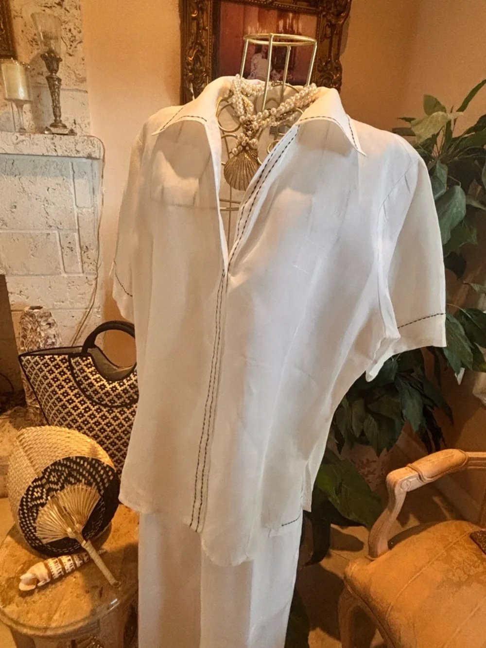 Giorgiana by Naji Linen Set XL White Resort Coastal Wide Leg Outfit - Picture 11 of 12